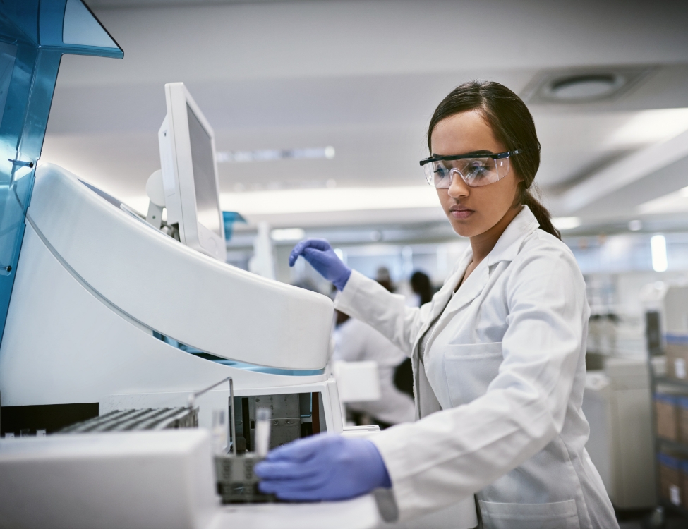 Woman in a lab coat.