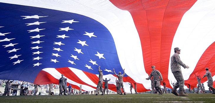 Soldiers with Large American Flag